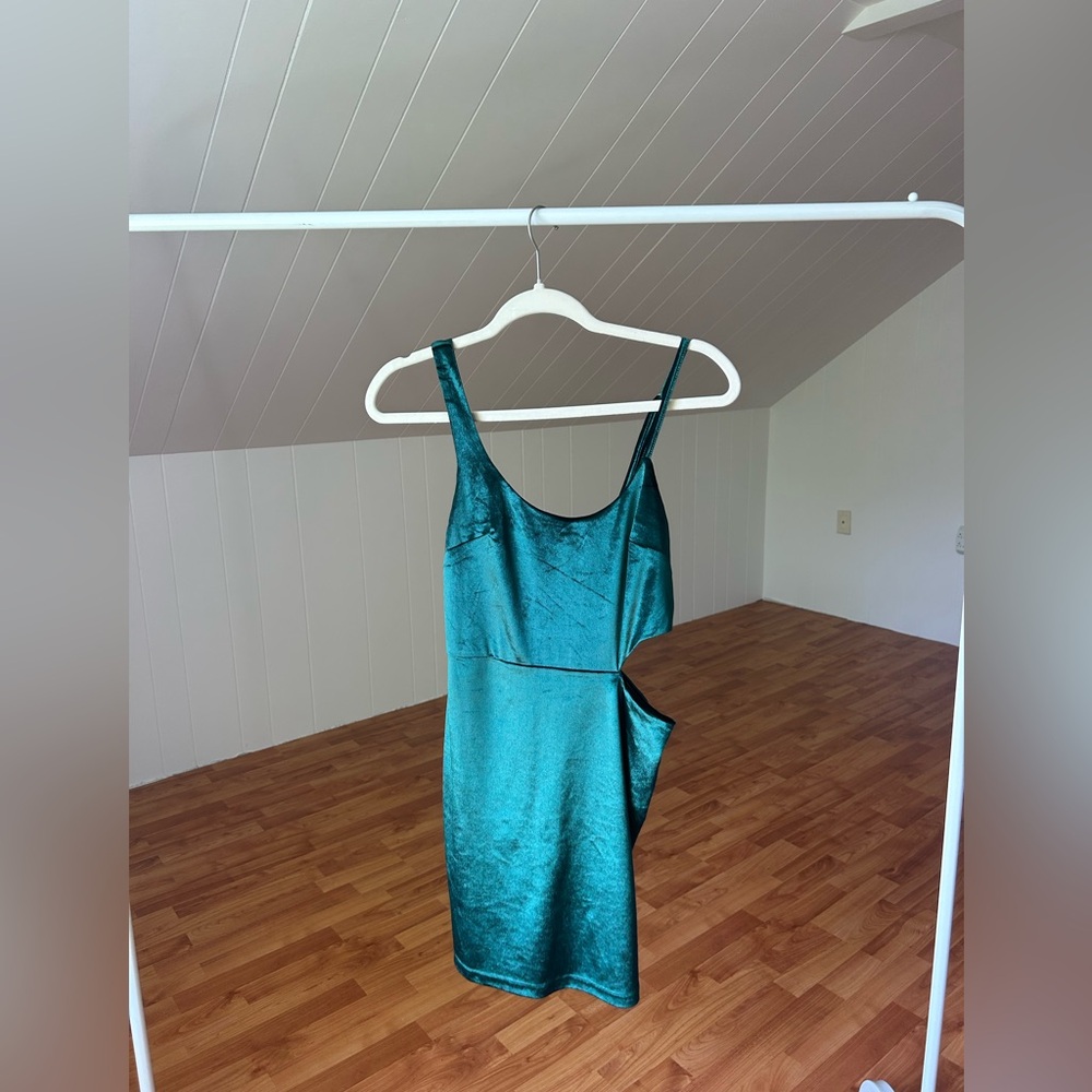 Lulu's Velvet Green Asymmetrical Dress